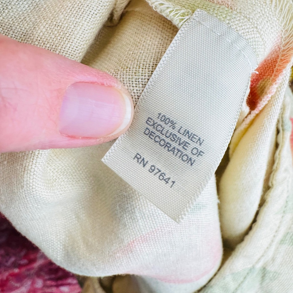 Vintage J. Jill Linen Tan Peach Floral Size XL Eyelet Lace Hem Fruit Cottage - Picture 5 of 7